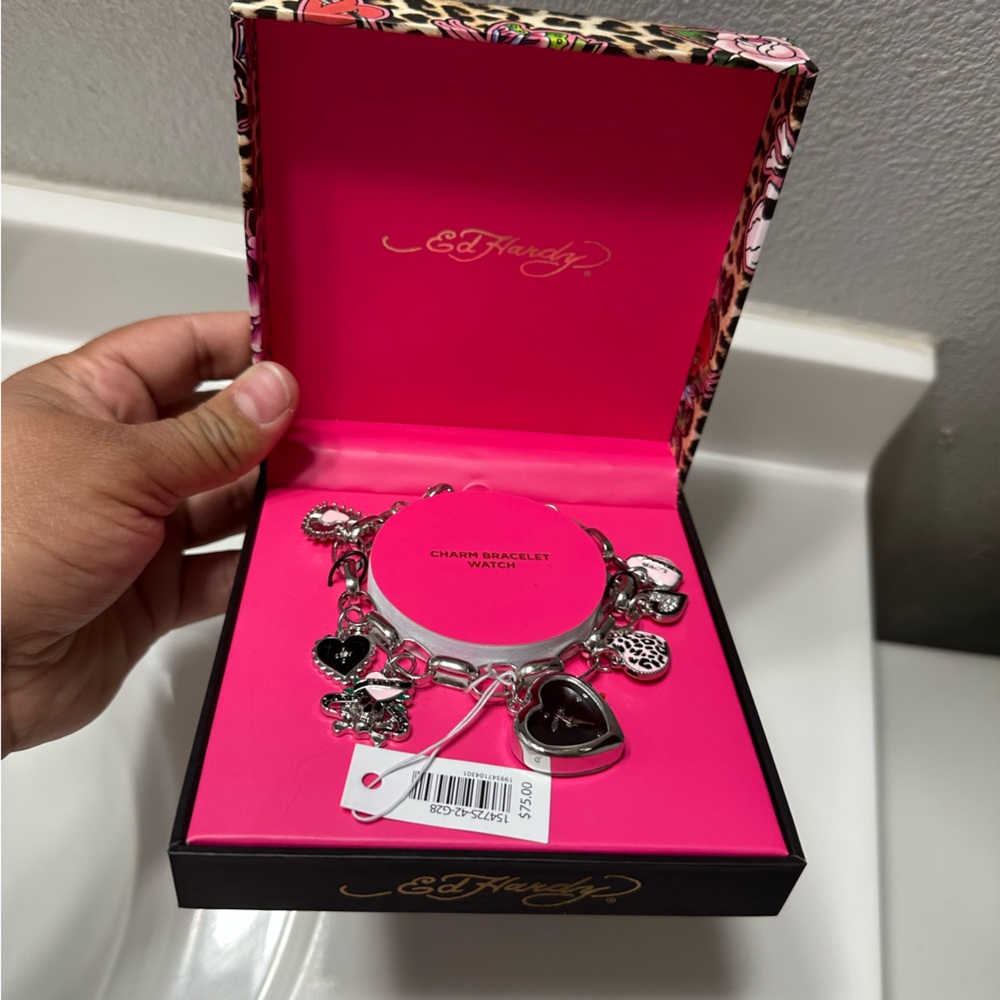 Ed Hardy Silver Charm Bracelet Watch - Picture 2 of 6